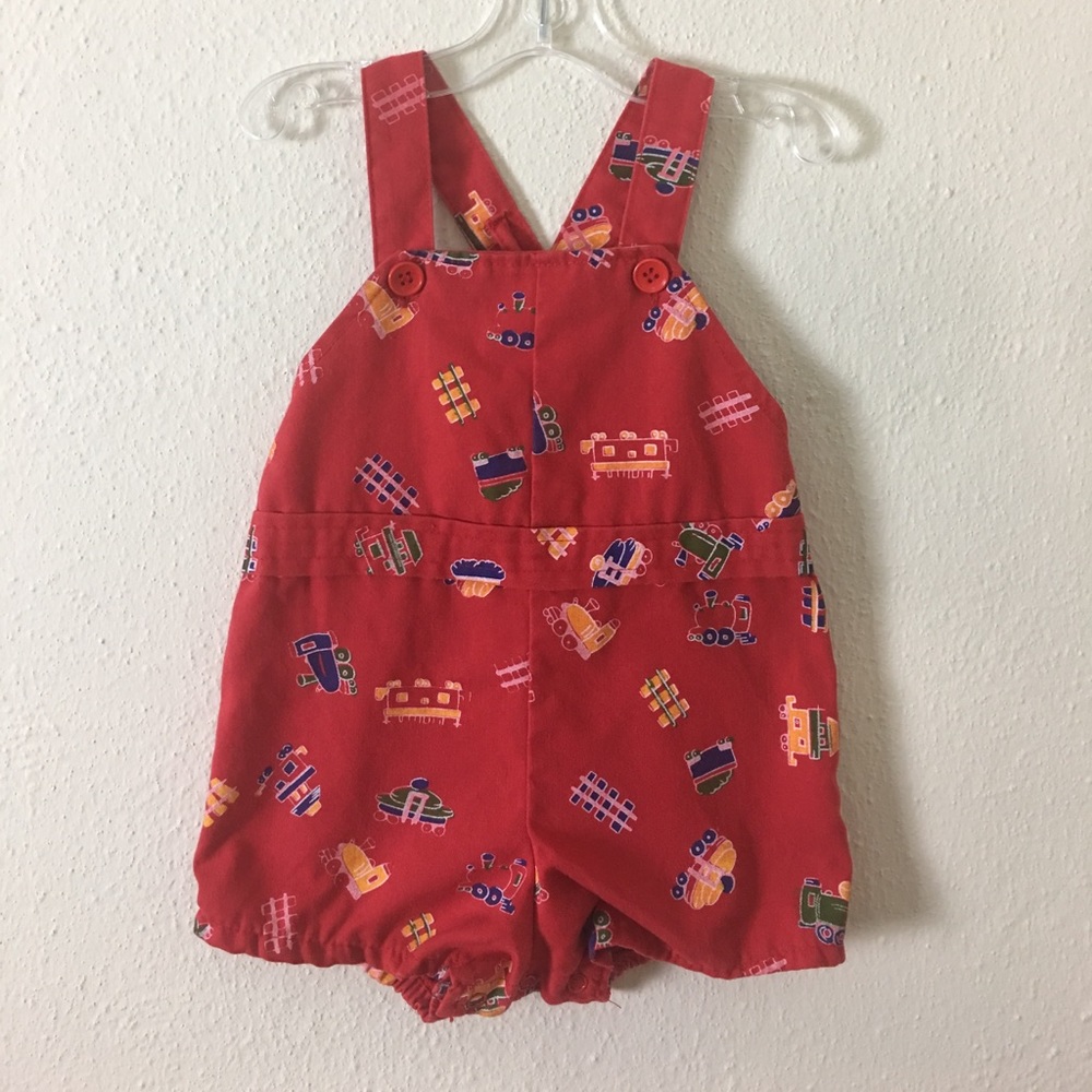 Vintage Red Choo Choo Train Short Alls